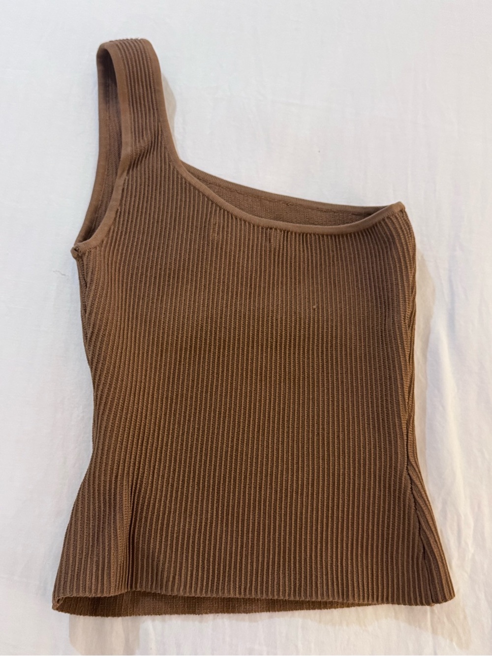 Babaton Tan Ribbed Knit One-Shoulder Tank - Picture 2 of 5